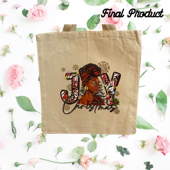 Fashion Graphic Print Christmas Joy Melanin Sunglasses Design Trendy Canvas Tote - Picture 2 of 6